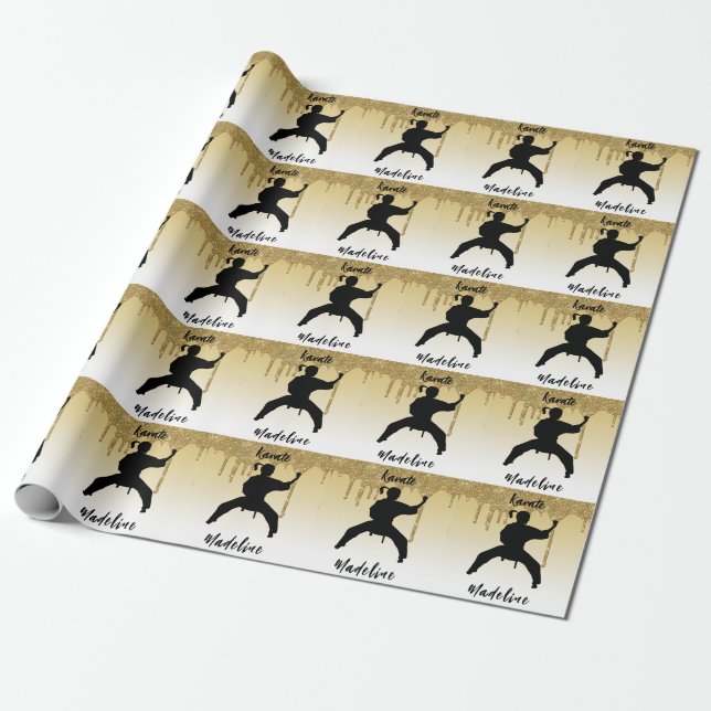 Papel De Presente Girls Karate Stance Glitter Dribler Ombre Dourado (Desenrolado)