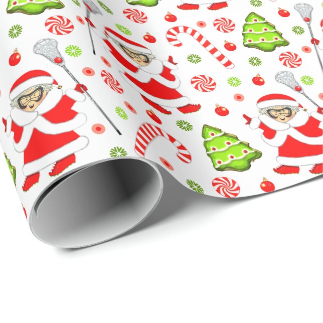 Papel De Presente Girls Lacrosse Natal Holiday Gift (Ponta do rolo)