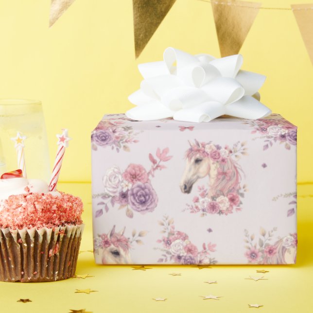 Papel De Presente Girls Pretty Ponies Pastel Floral Horse (Festa de aniversário)