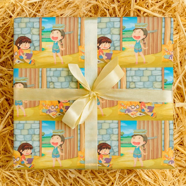 Papel De Presente Girls Reading In A Barn Wrapping Paper (Criador carregado)