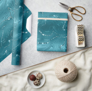 Papel De Presente Girly Aqua Blue Glitzy Marble Birthday
