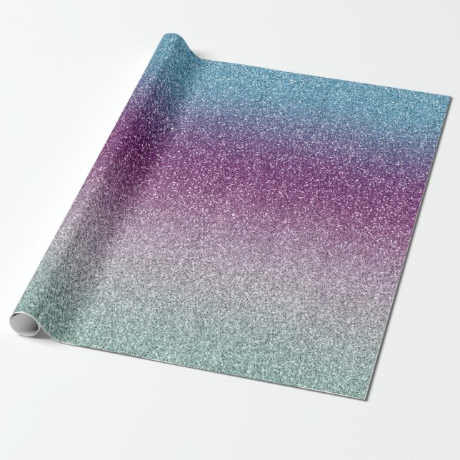 Papel De Presente Girly Aqua Purple Mint Pink Glitter ombre (Desenrolado)