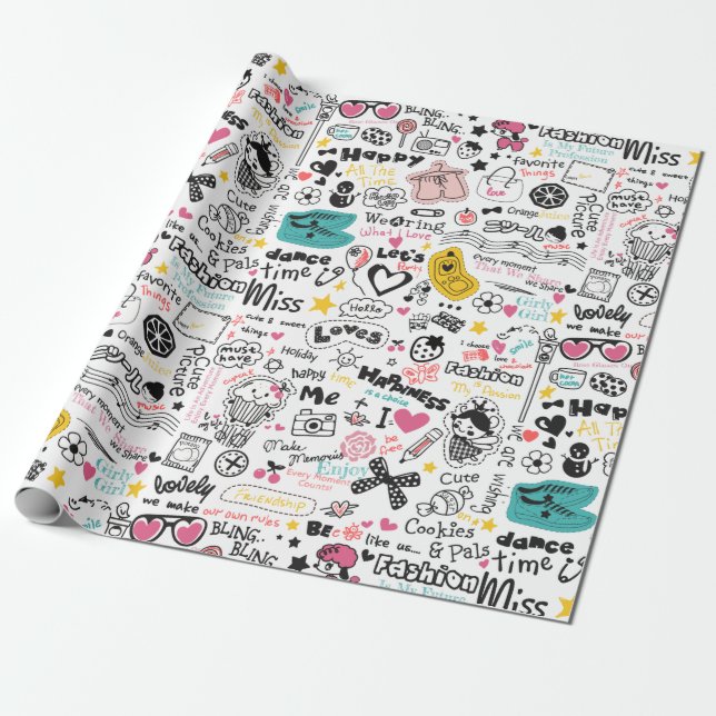 Papel De Presente Girly Doodles (Desenrolado)