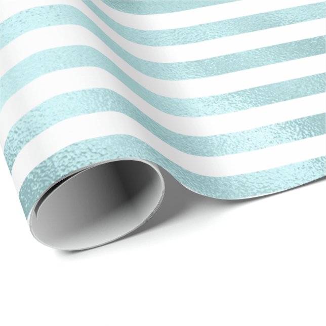 Papel De Presente Girly Glam Aqua Mint Stripes (Ponta do rolo)
