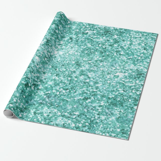 Papel De Presente Girly Mint Glitter Confetti (Desenrolado)
