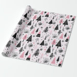 Papel De Presente Girly Modern Christmas<br><div class="desc">Este padrão de Natal lúdico e moderno apresenta um arranjo caprichoso de árvores estilizadas e flocos de neve abstrato em preto e rosa sobre um fundo cor-de-rosa macio. A design combina formas geométricas simples e elementos desenhados à mão para criar uma tendência,  estética entre pernas</div>