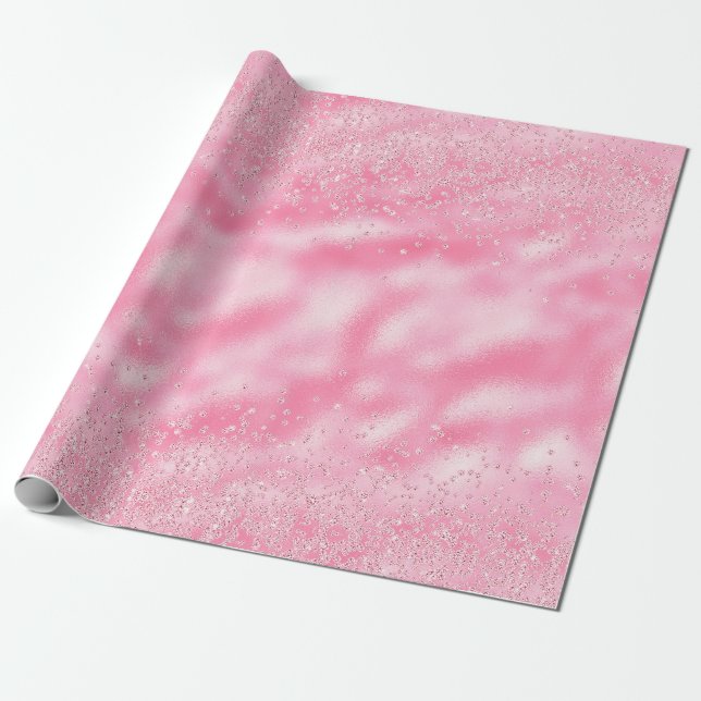 Papel De Presente Girly Pink Confetti Diamond Sparkle (Desenrolado)