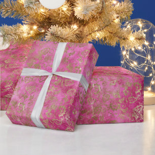 Papel De Presente Girly Pink Dourado Glam Floral