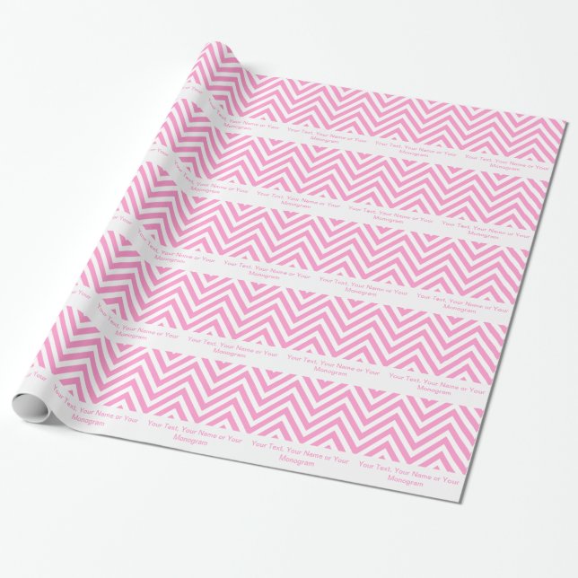 Papel De Presente Girly Pink e White Chevron | Personalizado (Desenrolado)