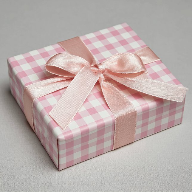 Papel De Presente Girly Pink Gingham (Girly Pink Gingham Wrapping Paper Roll)