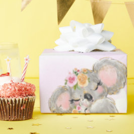 Papel De Presente Girly Pink Koala Baby & Mãe Wrappaper