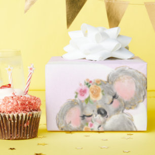 Papel De Presente Girly Pink Koala Baby & Mãe Wrappaper