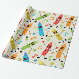 Papel De Presente Giz Crayons Dançantes Kawaii Com Notas Musicais