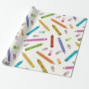 Papel De Presente Giz de Cera e Lápis Coloridos da Escola Padrão