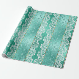 Papel De Presente Glam Aqua Mint Verde Ouro Folha Branca