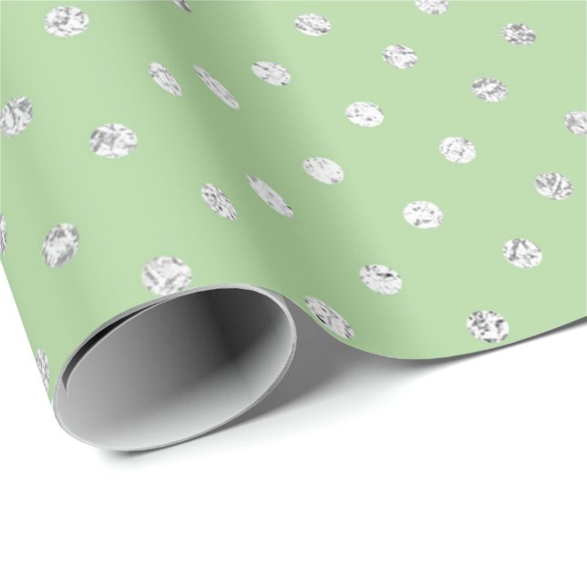 Papel De Presente Glam Dots Diamantes Mint Green Silver Vip (Ponta do rolo)