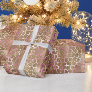 Papel De Presente Glam Dourado Pink Ombre Giraffe Impressão