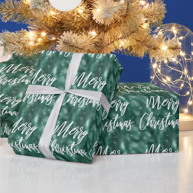 Papel De Presente Glam Esmeralda Verde Feliz Natal Caligrafia (Feriados)