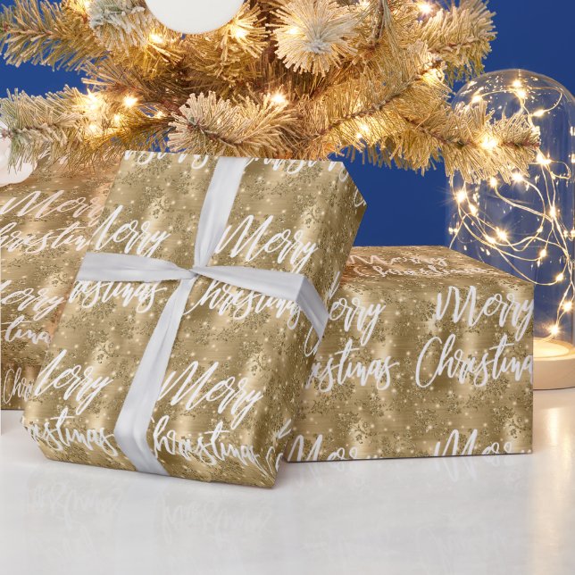 Papel De Presente Glam Gold Floral Brilho Natal Script (Feriados)