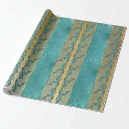 Papel De Presente Glam Ouro Foil Floral Aquamarine Lace
