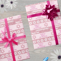 Papel De Presente Glam Pink Personalizado Judeu Bat Mitzvah