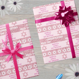 Papel De Presente Glam Pink Personalizado Judeu Bat Mitzvah