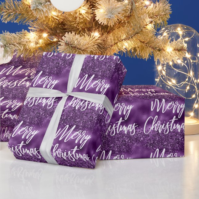 Papel De Presente Glam Purple Brilho Glitter Feliz Natal Roteiro (Feriados)