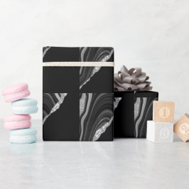 Papel De Presente Glam Silver Glitor Preto Festivo