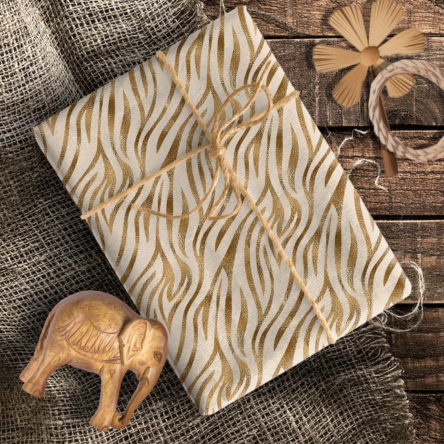 Papel De Presente Glam Zebra Stripes Padrão Safari Dourado ID1151 (Criador carregado)