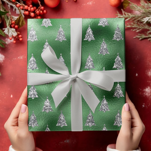 Papel De Presente Glama de Árvore de Natal Gliter Verde (Criador carregado)