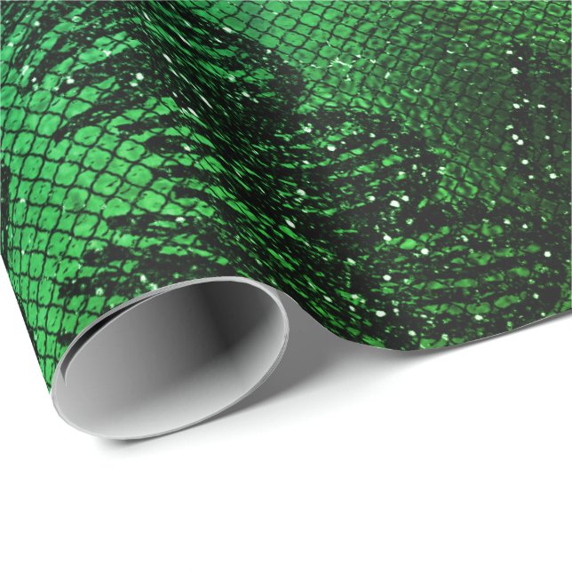 Papel De Presente Glama Preto Lace Floral Verde Tropical Aquático (Ponta do rolo)