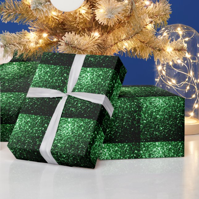 Papel De Presente Glamor Escuro Brilhante Verde brilha padrão em for (Feriados)