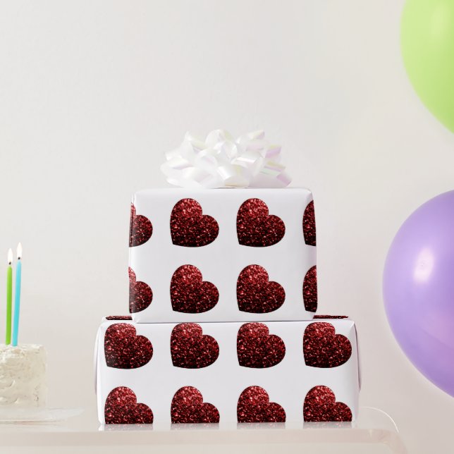 Papel De Presente Glamor Red Glitter brilha padrão cardíaco (Presentes para festas)