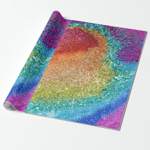 Papel De Presente Gleaming Rainbow Glitter Swirl