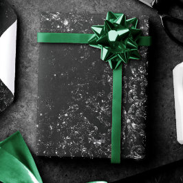 Papel De Presente Glimmery Onyx Grunge | Silvery Black Glam Damask