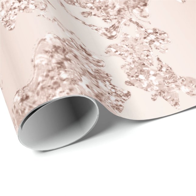 Papel De Presente Glitter Bride Elegante Blush Rosa Dourado Spark Gl (Ponta do rolo)