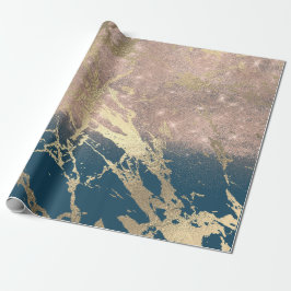Papel De Presente Glitter Brilhante Azul-Teal Dourado Marble Brilhan