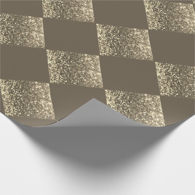 Papel De Presente Glitter Castanho-Abstrato Dourado (Ponta)