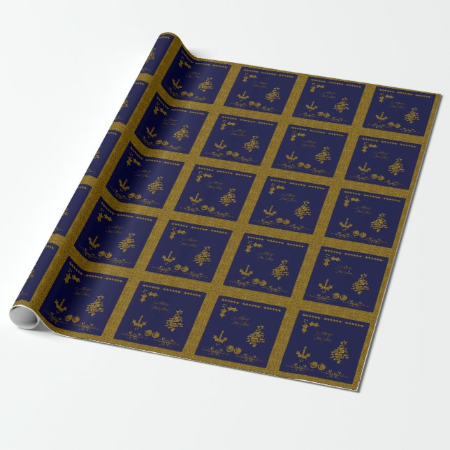 Papel De Presente Glitter de Natal Holly Twig, ornamentos, vela, (Desenrolado)