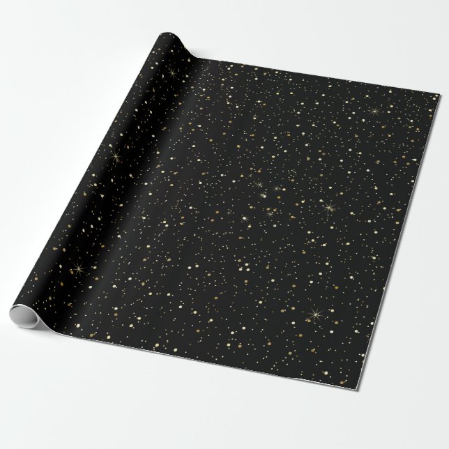 Papel De Presente Glitter de tomo Dourado e brilho em preto (Desenrolado)