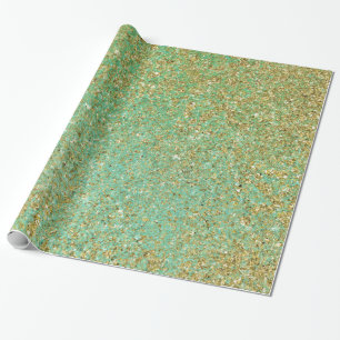 Papel de Presente Glitter Dourado Água-Marinha Fem
