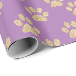Papel De Presente Glitter Dourado Bonito Imprime Pet-Lovers Roxo