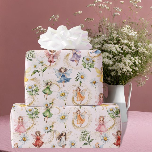 Papel De Presente Glitter Dourado das Faiarias Florais Corpinhas Mág (Criador carregado)