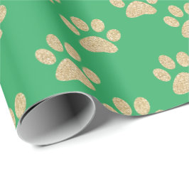 Papel De Presente Glitter Dourado e bonito imprime os pés verdes