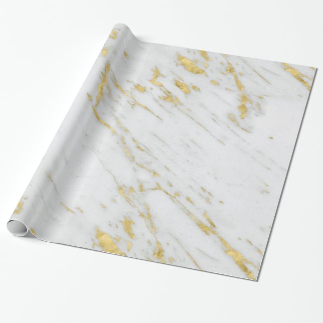 Papel De Presente Glitter Dourado Elegante E Mármore Branco (Desenrolado)