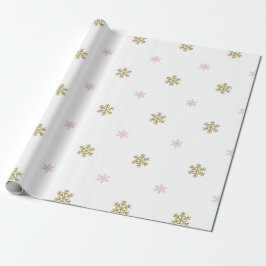 Papel De Presente Glitter dourado & flocos de neve rosa no Natal bra