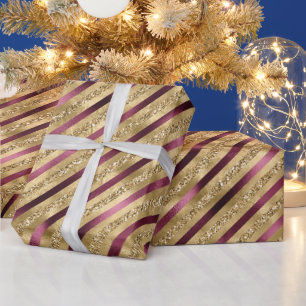 Papel De Presente Glitter Dourado Vermelho e Borgonha