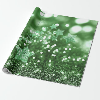 Papel De Presente Glitter e Estrelas do Green Bokeh