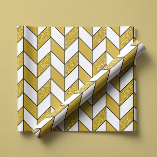 Papel De Presente Glitter Herringbone Moderno Dourado