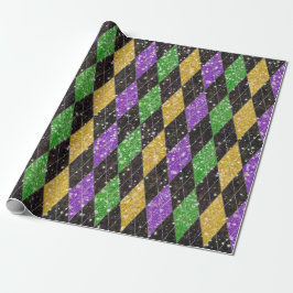Papel De Presente Glitter Mardi Gras Harlequin Argyle